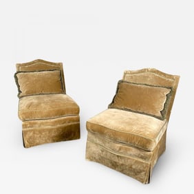 Pair of Louis XVI Style Mohair Slipper or Lounge Chairs, Traditional, Velvet
