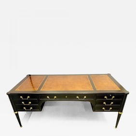 Hollywood Regency Jansen Style Ebony Desk, Writing Table, Louis XVI, Bronze