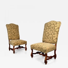 Pair of Jacobean Throne Chairs, King and Queen, Fine Fabric