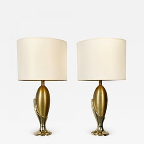 Pair of French Mid-Century Modern Sculptural Bronze Table / Desk Lamps