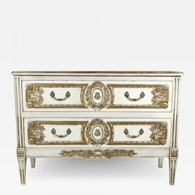 French Louis XVI Style Painted Commode Stamped Jansen