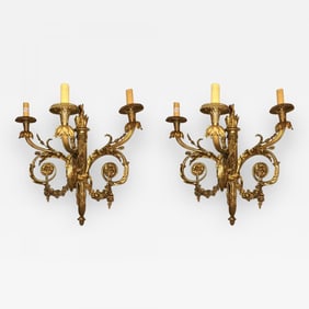 Pair of Monumental Three-Light Sconces Solid Bronze Louis XVI Style