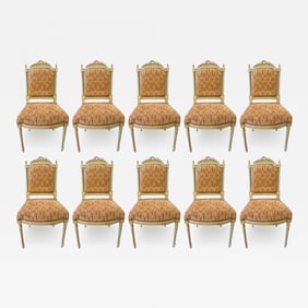 10 Swedish Louis XVI Style Dining / Side Chairs Painted Carved Frames New Fabric