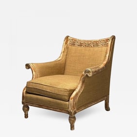 Gustavian, Italian Renaissance Style, Chair, Burlap, Distressed Paint, Giltwood