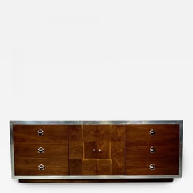 Mid-Century Modern Milo Baughman Sideboard / Dresser, Burlwood, Chrome
