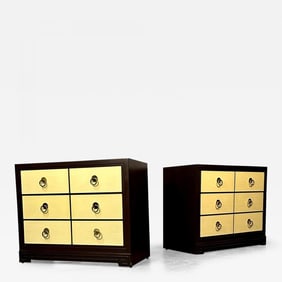 Pair of Mid-Century Modern John Stuart Parchment Nightstands / Dressers / Chests