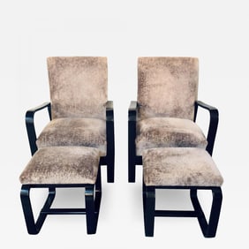Rare Art Deco Pair of Giuseppi Pagano Pogatschnig Bentwood Armchairs & Ottomans