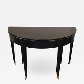 Ebony Demilune Card/Center or Dining Table, Hollywood Regency Attributed Jansen