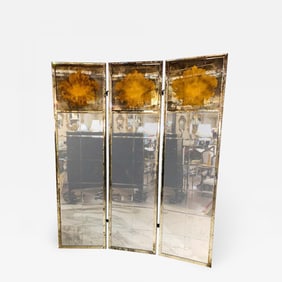 Pair of Art Deco Fashioned Three-Panel Mirrored Room Dividers or Folding Screens