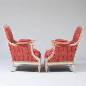 Pair of Louis XVI Style Painted Bergère Arm/Lounge Chairs, Traditional, France