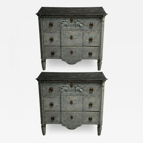 Gustavian, Swedish Commodes, Blue Paint Distressed, Brass, Sweden, 19th C.