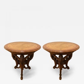 Pair R. J. Horner End Tables, Side or Pedestal Tables, Carved, Inlaid, Rare