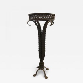 Neoclassical Plume Leg Wrought Iron Antique Pedestal, Indoor / Outdoor Use