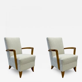 Pair Mid-Century French Art Deco Arm / Lounge Chairs by Maison Dominque, Boucle