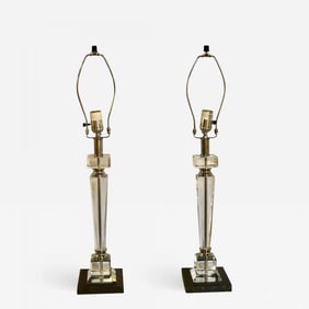 Pair of Hollywood Regency Style Glass and Chrome Table Lamps