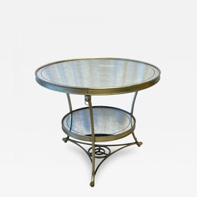 Hollywood Regency Style Mirrored Gueridon, Center Table, Silver Gilt, Lion Heads