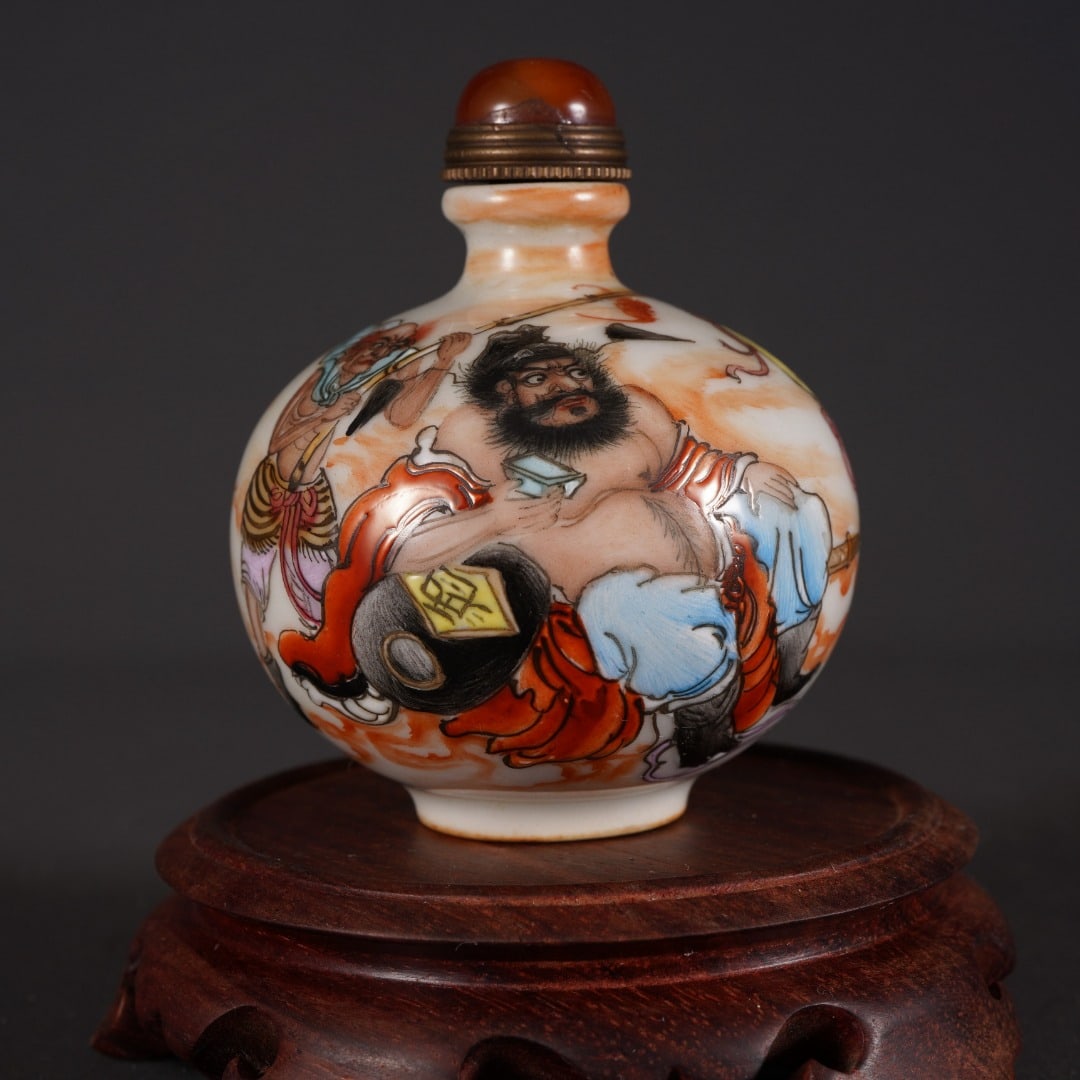 Chinese Iron Red Glaze Figure Design Porcelain Snuff Bottle (1 of 9)