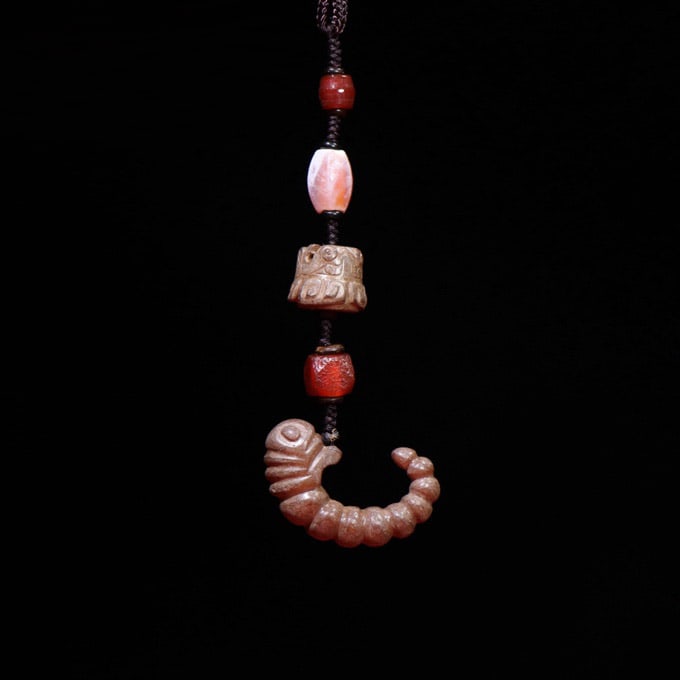 Old Chinese Hetian Jade Silkworm Pendant (1 of 9)