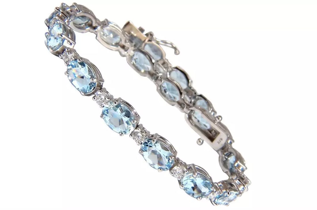 11.97 Carat Natural Aquamarine Diamonds Tennis Bracelet 14 Karat Aqua Blue 12572 (1 of 6)