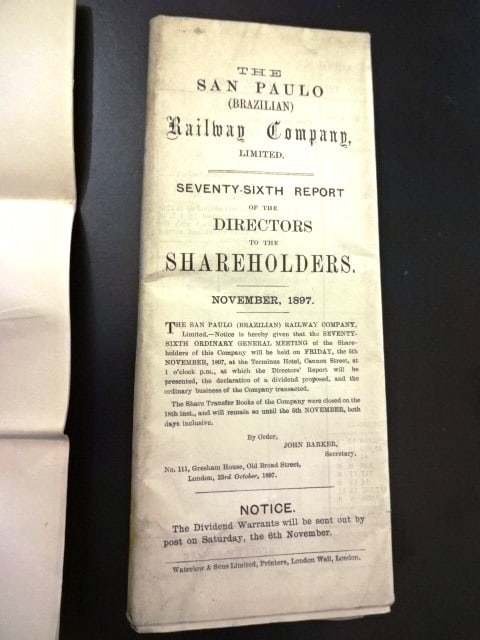 1897 San Paulo Brazil Railroad Documents (1 of 3)