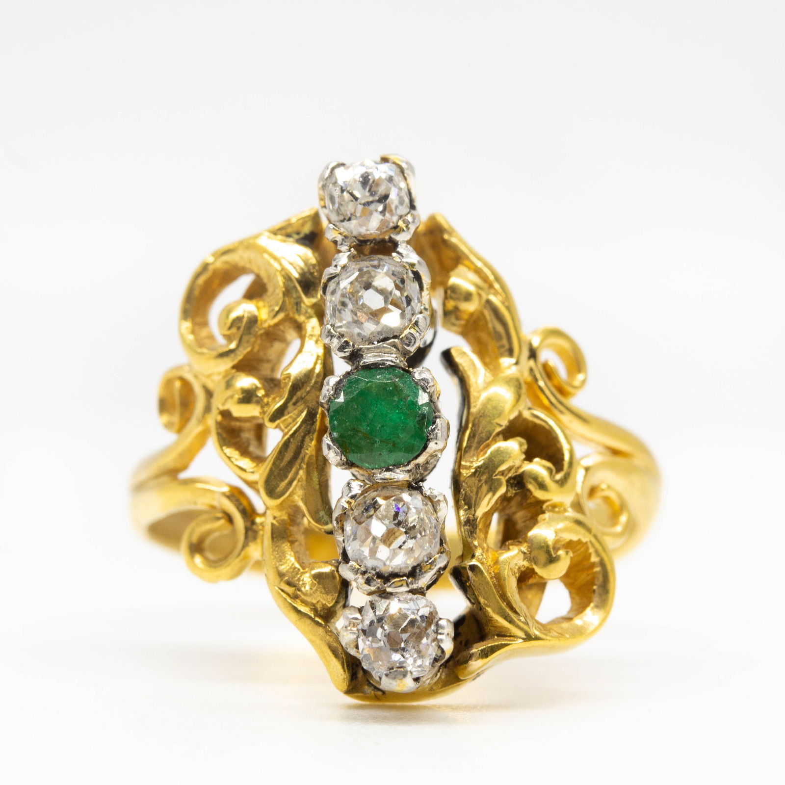 Antique Art Nouveau 18k Gold and Platinum Diamond and Emerald Ring (1 of 7)