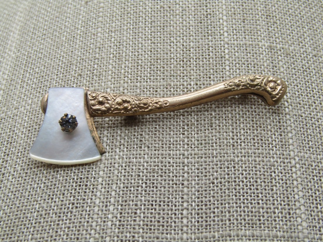 Victorian MOP Hatched & Rhinestone Brooch, Carrie Nation, 1800's-1910 (1 of 7)