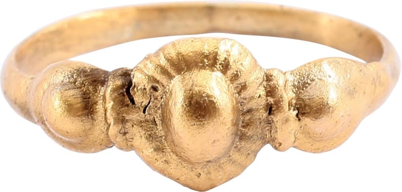 FINE EUROPEAN BETROTHAL RING 9th-12th CENTURY, SIZE 6 1/4: During the Renaissance, the act of committing to marriage took place as a formal ceremony with vows, considered sacred and unbreakable, exchanged. A ring was given by the man to the woman to bind the 