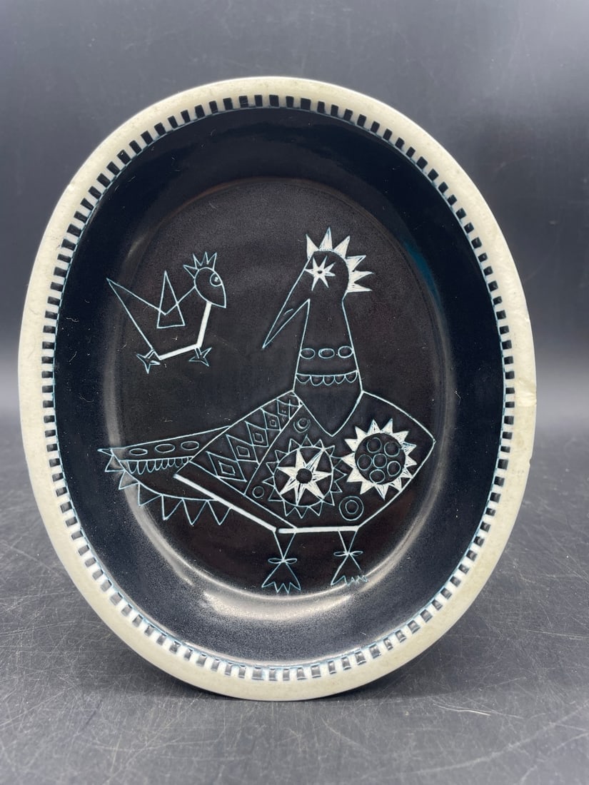 RARE MCM SGRAFFITO ARABIA FINLAND TARINA SERIES ABSTRACT BIRD TRINKET BOWL (1 of 7)