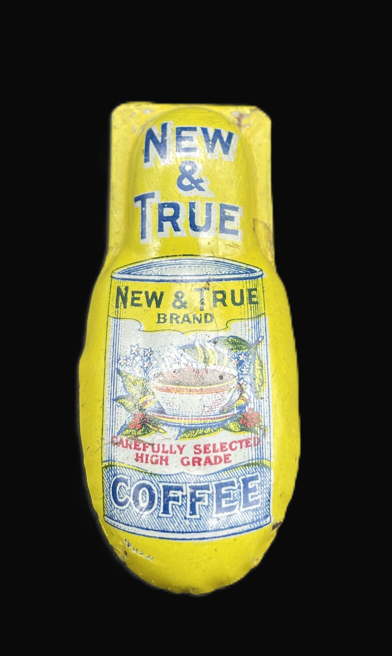 VINTAGE NEW & TRUE BRAND COFFEE KIRCHHOF ADVERTISING TIN LITHO TOY CLICKER (1 of 8)