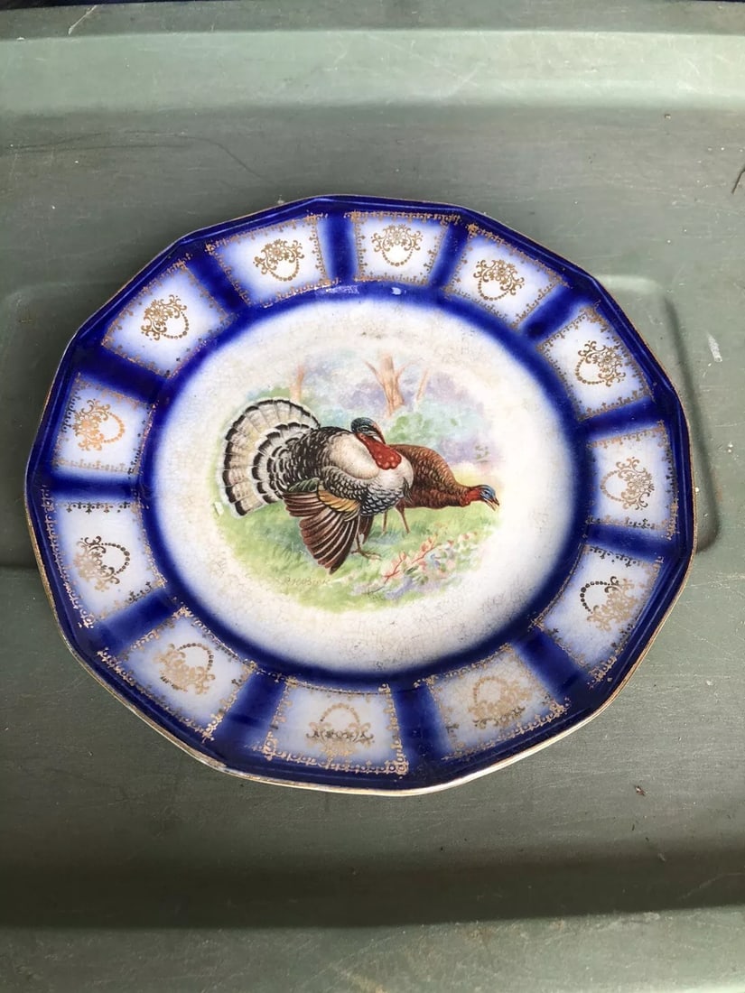 Flow Blue Turkey Plate (1 of 3)