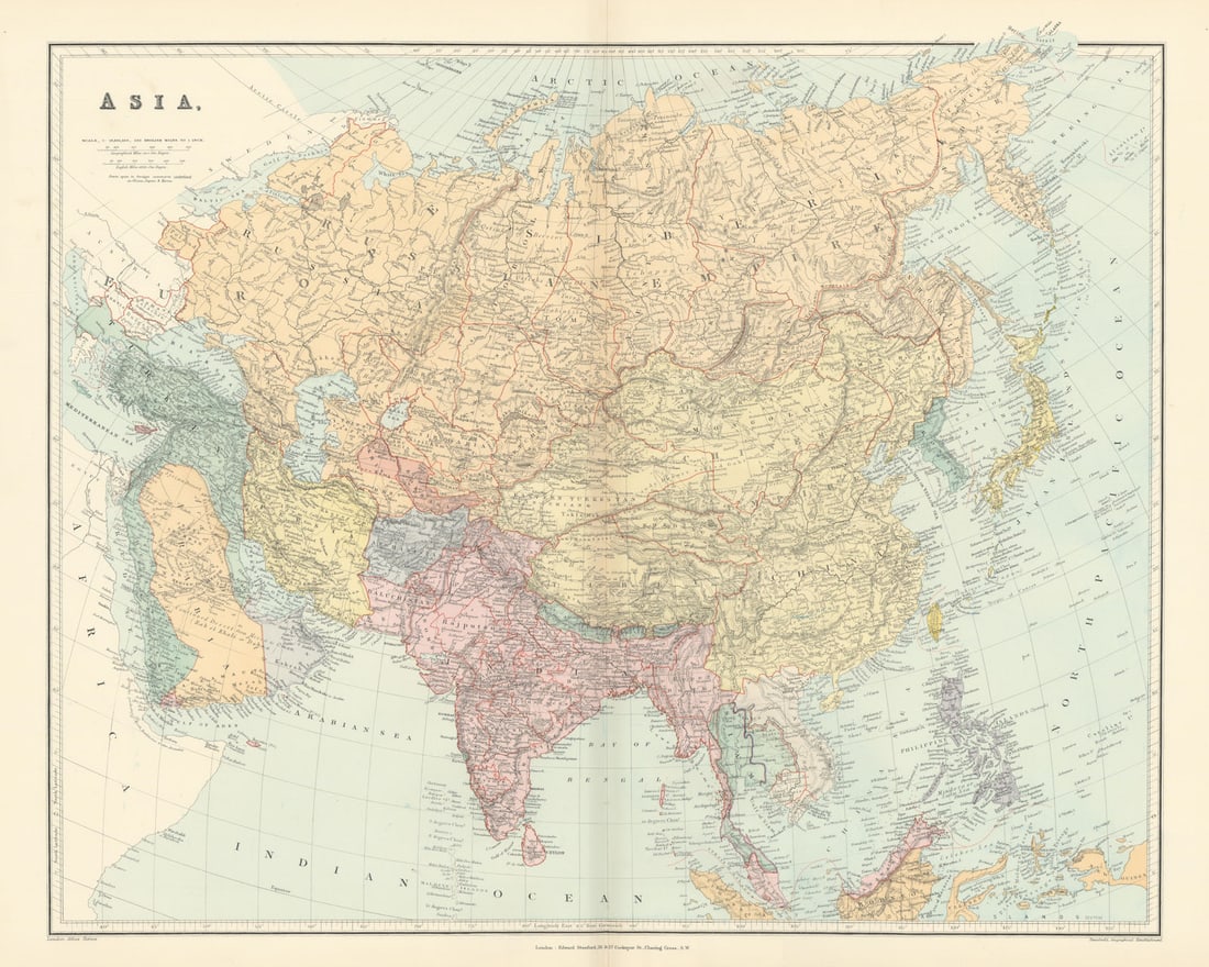 ASIA Japanese Formosa British India Siam Oman Abu Debi (Dhabi) STANFORD 1896 map (1 of 1)
