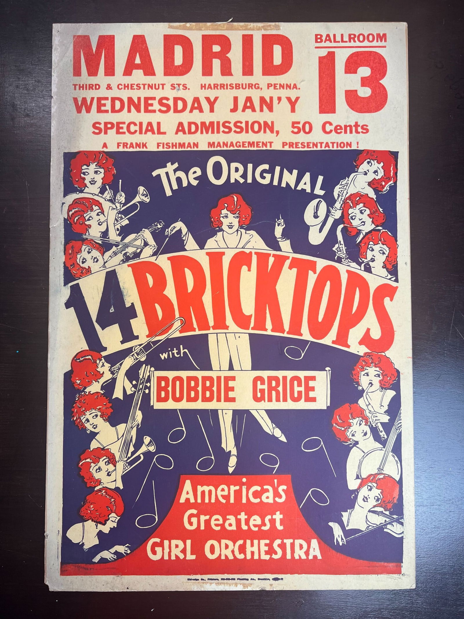 14 Bricktops - Greatest Girl Orchestra (1934) US Window Card Music Poster (1 of 1)