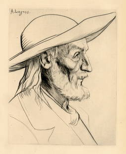 Alphonse Legros original etching "Paysan Breton": Medium: original etching. Printed circa 1880; this impression on laid paper is from "The Portfolio" edition, published in London by Seeley, Jackson & Halliday and edited by 19th Century artist and art