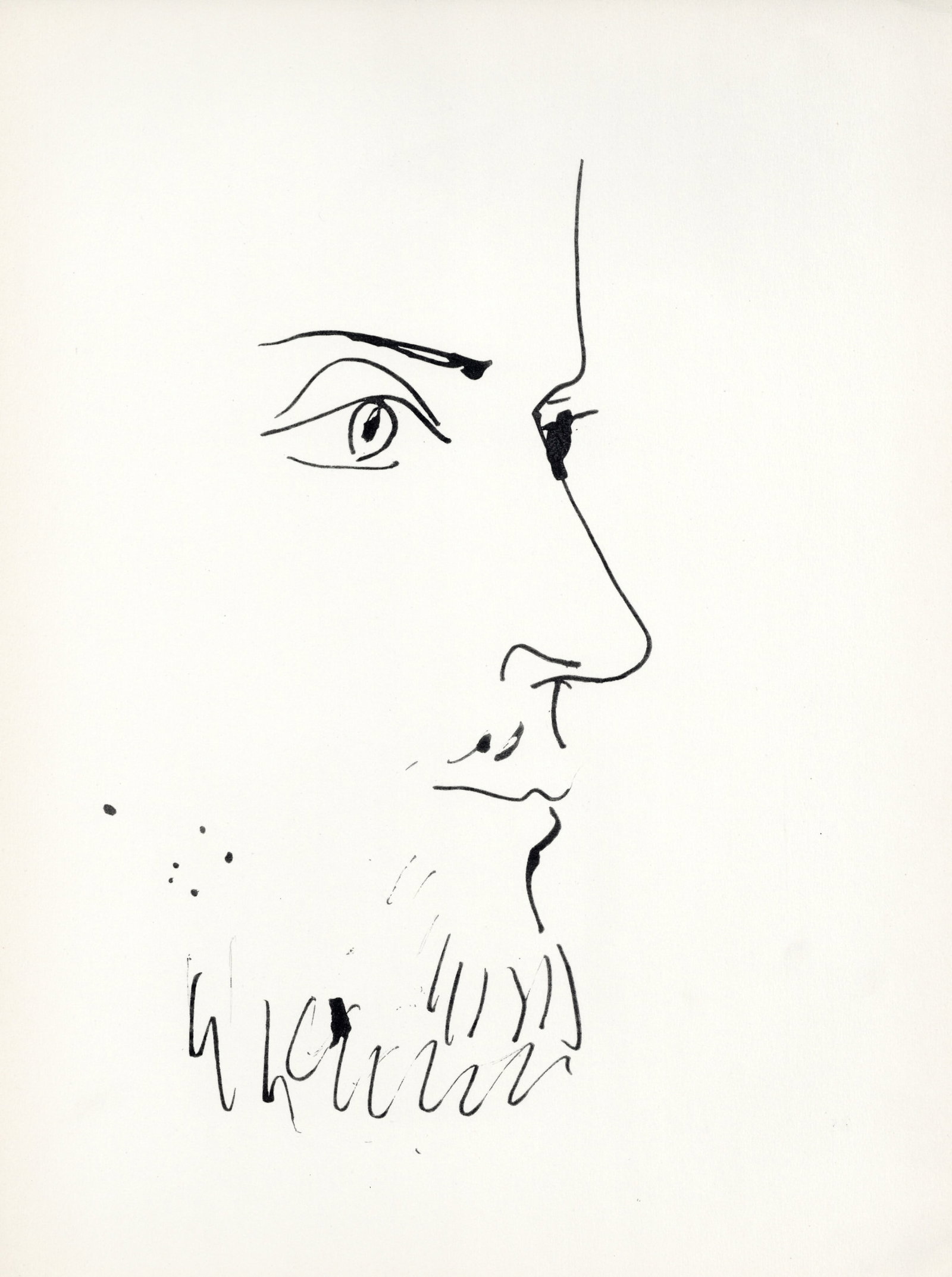 Pablo Picasso lithograph "Visage d'homme": Medium: lithograph (after the the drawing). Printed in Paris in 1957 at the atelier Duval for the Picasso "Buffon" portfolio and published in an edition of 2000 on velin du Marais paper. Size: 14 1/2 