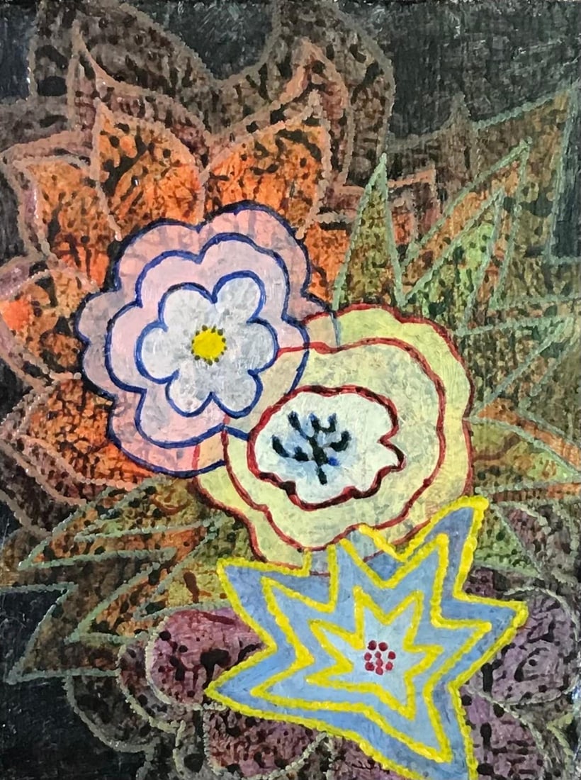 1960's British Surrealist Oil Painting - 'Floral Shapes' Fantasy Abstract circa 1960's (1 of 4)