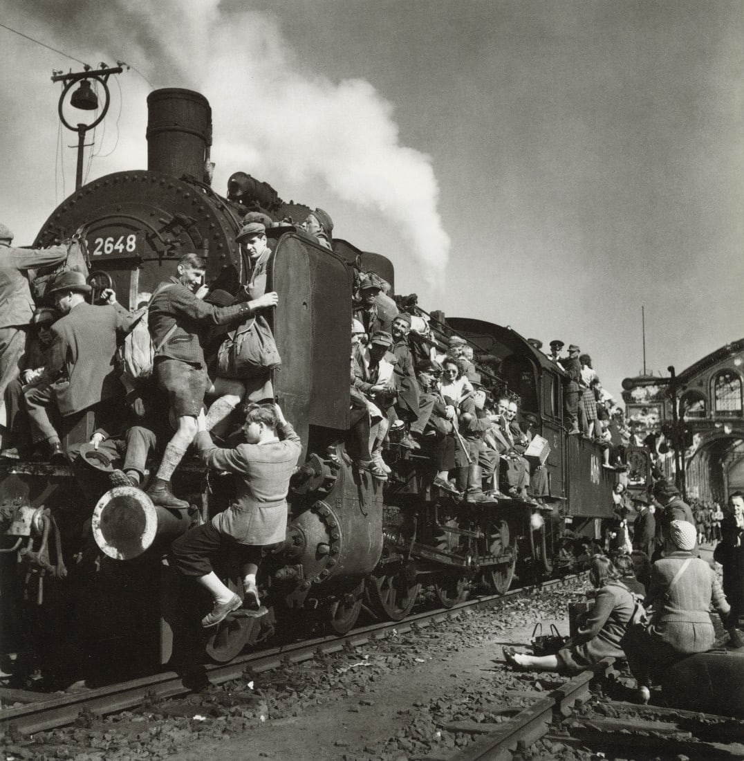 MARGARET BOURKE-WHITE - Germans Leaving Berlin, 1945: Artist: Margaret Bourke-White Title: Displaced Germans Leaving Berlin, 1945 Medium: Photo Litho, 1998, Italy Dimensions: 9.35x9.55" Descrition: Heat Wax Mounted on 11x14" Conservation Board Artist Bio