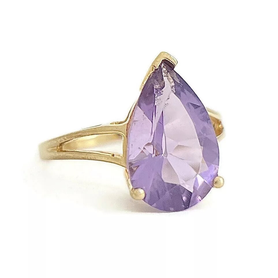 Estate Pear Purple Amethyst Gemstone Cocktail Ring 10K Yellow Gold, 3.68 Grams (1 of 8)