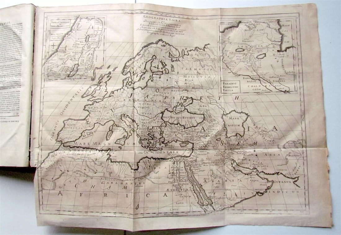 1733 BIBLE OLD TESTAMENT COMMENTARY by CALMET VELLUM FOLIO antique w/ LARGE MAP (1 of 10)