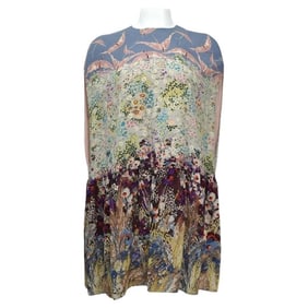 Valentino Multicolor Floral Landscape Silk Cape Mini Dress