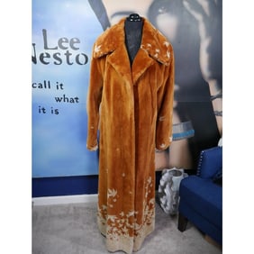 NEW $17K Zuki Style Maple Leaf Design Sheared Beaver Fur 52" Full Length Coat!