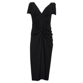 Dries Van Noten Black Midi Deep V Dress