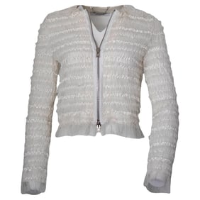 Givenchy Cream Mesh & Ribbon striped Zip Jacket Size 40