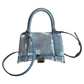 Balenciaga Painted Blue Denim Hourglass Small Crossbody Handbag