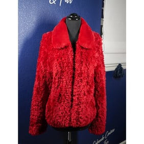 Gorgeous Paula Lishman Sheared Knitted Beaver Fur Coat Jacket Christmas Red M