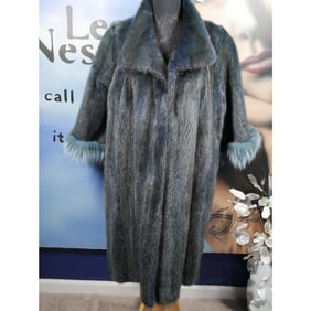 FUN & FUNKY Brand New w/ Tags Blue Dyed Mink & Silver Fox Fur Coat