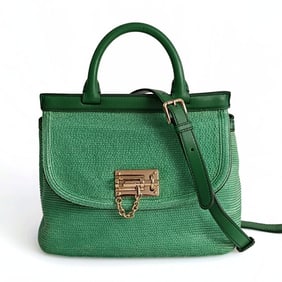 DOLCE & GABBANA Sicily shoulder bag in green raffia and leather.