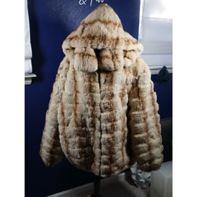 Beautiful Men's Chinchilla Rex Hooded Fur Coat Jacket