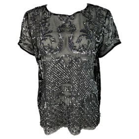 Libertine Black Mesh and Silver Metallic Sequin Top, Size Large