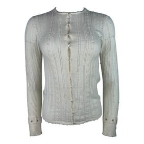 Christian Dior White Wool Sweater Cardigan, Size 38