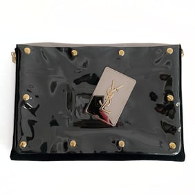 YVES SAINT LAURENT Logo envelope clutch bag in black leather